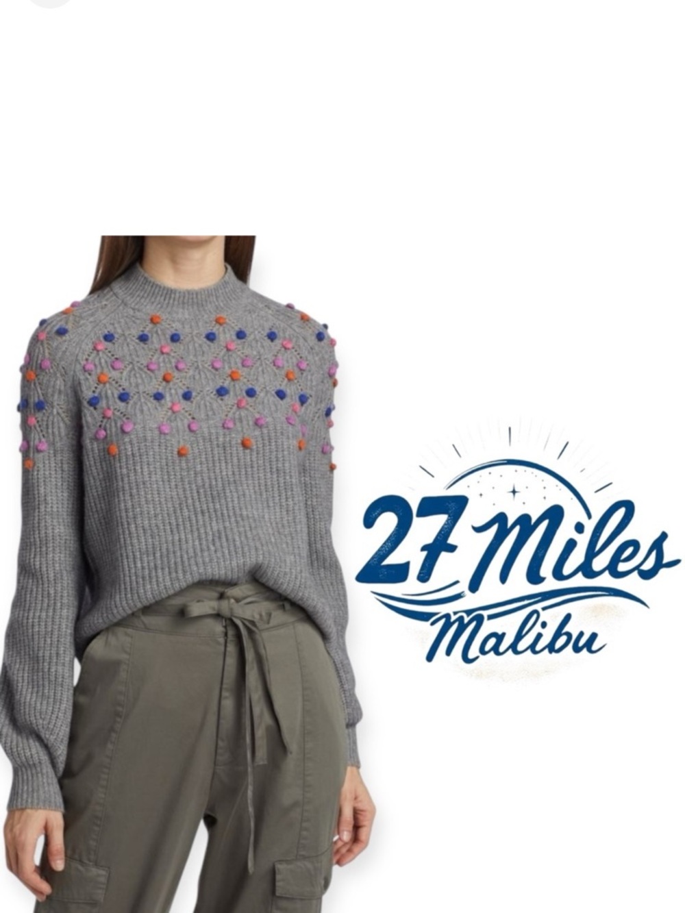 27 MILES MALIBU wool cashmere 
Deana Popcorn Sweater Gray Multi Size XS